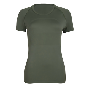 T-shirt sportif pour femme, bleu, manches courtes, col rond, coupe ajustée, séchage rapide, tricoté en polyester, logo imprimé, printemps été - Product Image 2