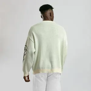 Suéteres de punto de Jacquard con logotipo personalizado para hombre, Jersey de punto de algodón de invierno, suéter de punto de lana con cuello redondo a la moda para hombre