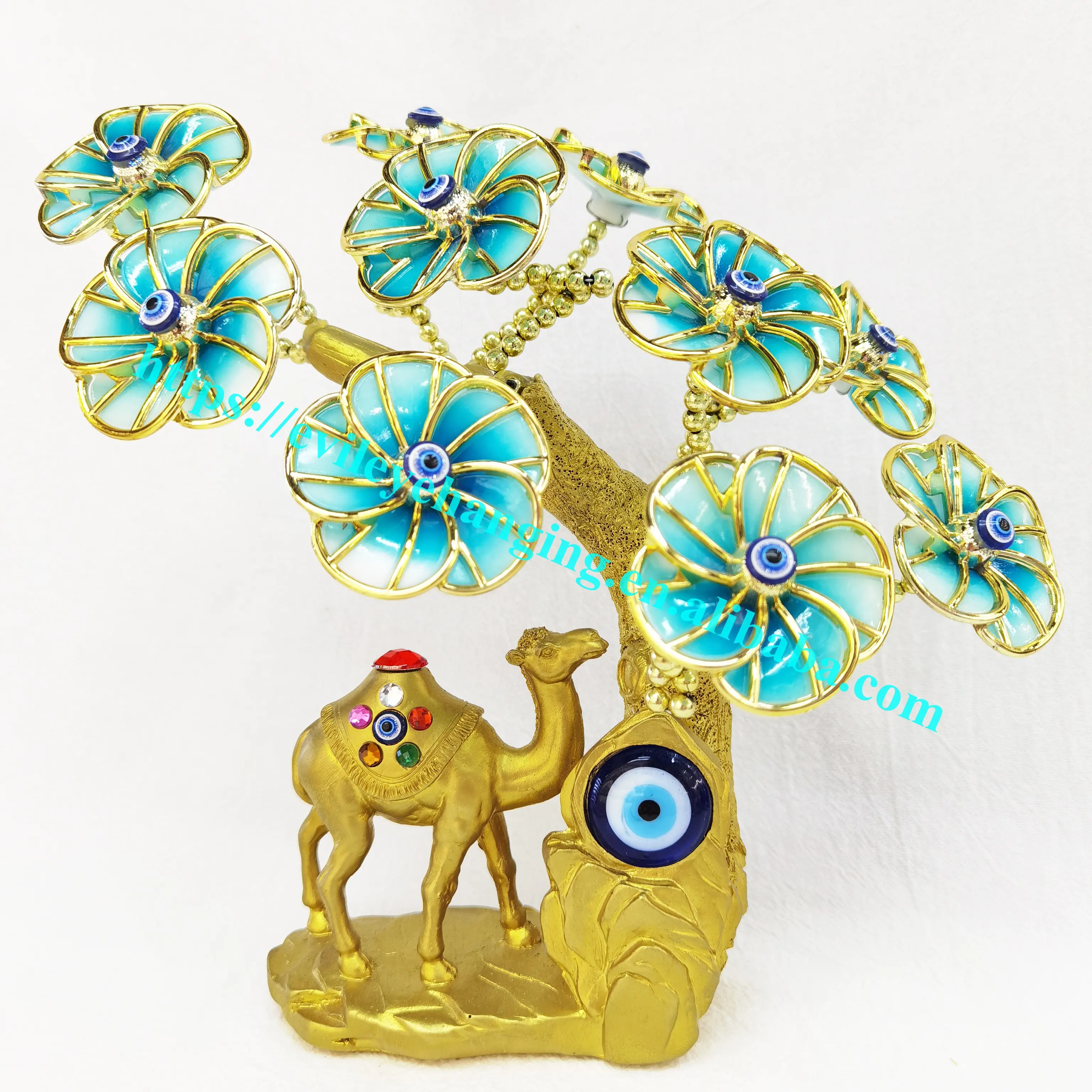 花と青い邪眼の生命の木キャメル独創的な装飾ギフト樹脂家の装飾