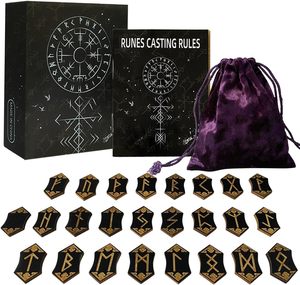 Juego de piedras rúnicas vikingas de madera de 25 piezas con <span class=keywords><strong>libro</strong></span> guía, bolsa de terciopelo, runas Nórdicas - Product Image 3