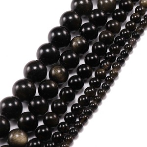 Perles d'obsidienne naturelle rondes noires et dorées pour la fabrication de bijoux, accessoires DIY en gros - Product Image 2