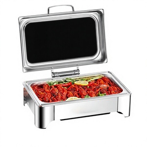 Estación de Buffet Eléctrica Cuadrada de Acero Inoxidable Plateado con Tapa Abatible Visible para Hoteles y Restaurantes - Product Image 1