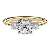 Bague de fiançailles en or massif 10K 14K 18K avec trois pierres, diamant de laboratoire de 2 carats taille coussin et pierres latérales rondes, certifiée IGI CVD/HPHT