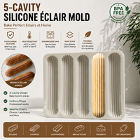 Molde de Silicona para Hornear, para 5 Eclairs de Chocolate, Postres, Tiras Largas, Pasteles en Forma de Dedo, Utensilios de Repostería para Uso en la Cocina
