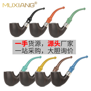 Muxiang Wooden Smoking Pipe 9mm Tenon Bent Shape Colored Acrylic Mouthpiece Classic Style Tobacco Pipe - Product Image 1