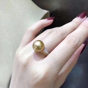 Anillo de Oro de 18K Chapado en Oro Amarillo con Cuentas Redondas de 12-11mm de Luz Intensa, Anillo de Oro de Agua de Mar Extremadamente Concentrado, Comparable a los Anillos de Perlas - Product Image 1