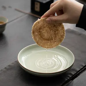Ru Ware Pot Tray Saucer Pot Mat Dry Pour Tray The Saucer Azure Gracked Glaze Supportable Ru-porcelain Tea Table Tea Tray