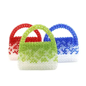 2 tone fashion beaded handbag acrylic bead purse handmade women flap handbag