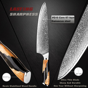 <span class=keywords><strong>Couteau</strong></span> de <span class=keywords><strong>chef</strong></span> Damas à 67 couches, <span class=keywords><strong>couteau</strong></span> de <span class=keywords><strong>chef</strong></span> japonais tranchant, <span class=keywords><strong>couteau</strong></span> à trancher <span class=keywords><strong>Santoku</strong></span> polyvalent avec manche ergonomique en bois et résine stable - Product Image 4