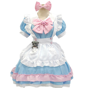 Vestido de diseño original para día lluvioso con estampado floral, con delantal y lazo, estilo Lolita, uniforme escolar en colores dulces. - Product Image 1