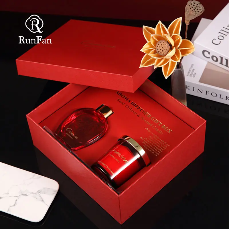 Difusor de caña de lujo rojo y vela perfumada, conjunto de regalo con caja de regalo, la combinación perfecta para un ambiente relajante