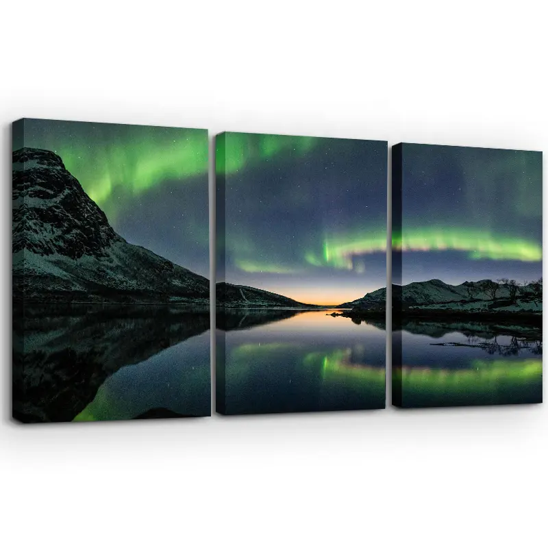 3 Panels Canvas Poster Northern Lights Canvas Wall Art Custom Natural Landscape Canvas Prints Picture Paintings