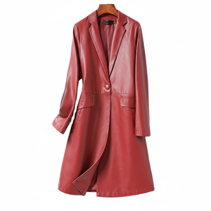 Manteau en duvet imperméable en cuir véritable pour hommes longueur mi-longue en peau de mouton automne hiver bouton unique col rabattu séchage rapide respirant - Product Image 1
