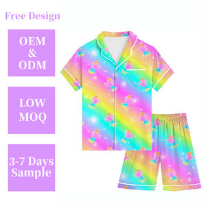 Girls' Pajamas Home Wear rainbow <strong>unicorn</strong> Print Soft Girls Nightgown Button-Down Short Sleeve Kids Pajamas Sleep Customized - Product Image 2