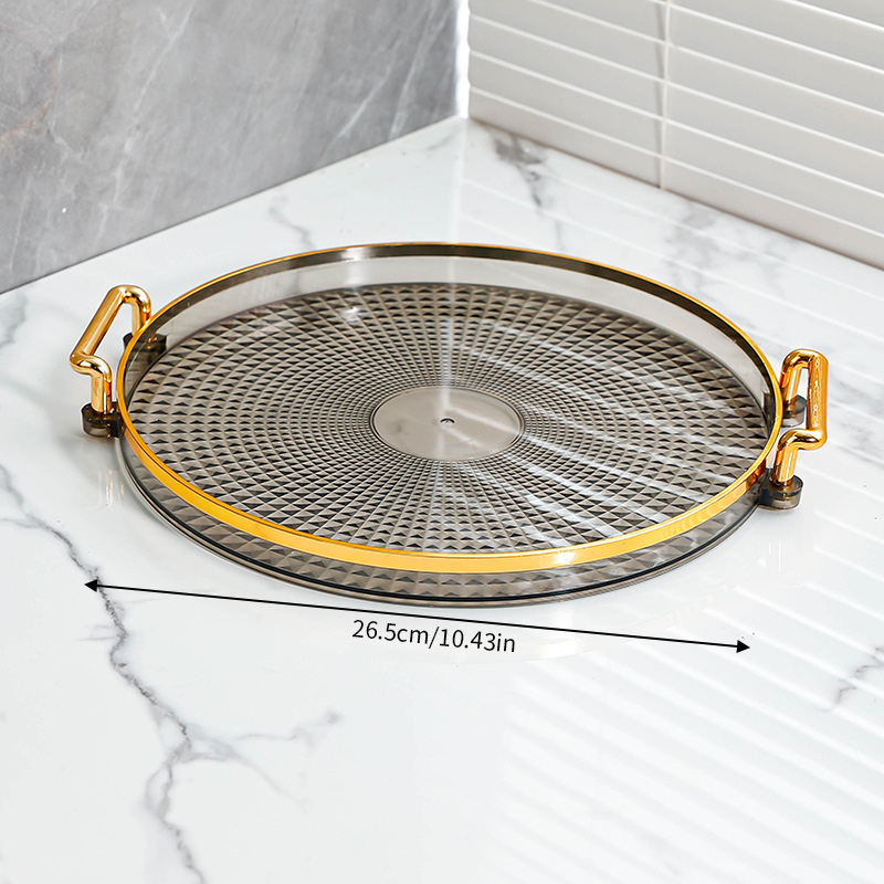 [gris fumée]assiette ronde à motif losanges - avec bord doré