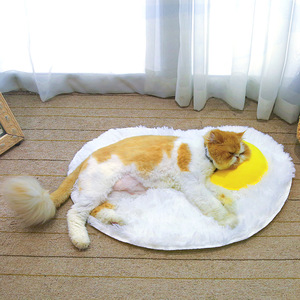 Tapis d'hiver rond en peluche pour animaux de compagnie, lit épais pour chat en forme d'œuf, antidérapant, pour chats, utilisation toutes saisons - Product Image 1