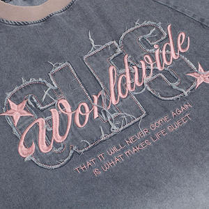Custom Wholesale Heavyweight Cotton Streetwear <b>Y2K</b> Grunge Acid Wash Gradient Embroidered Applique Mens Oversized T <b>Shirt</b> - Product Image 3