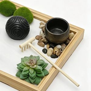 Kit de jardin zen japonais <span class=keywords><strong>en</strong></span> gros pour bureau, mini accessoires de bureau zen, plateau de méditation <span class=keywords><strong>en</strong></span> <span class=keywords><strong>bois</strong></span> artisanal, cadeau de mariage - Product Image 5
