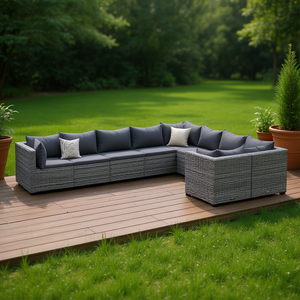 Gray Outdoor Garden <b>Sofa</b> <b>Set</b> Pe Rattan Waterproof Contemporary Design High Density Foam Cushions - Product Image 2