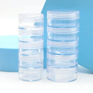 Stackable cheap cosmetic storage container round shape 5g 10g five layers plastic cream jar