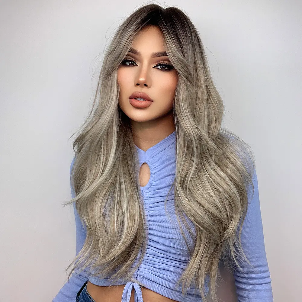 Best Friend Birthday Gift Unique Cheap New Long Grey Blonde Other Synthetic Wig for 2023