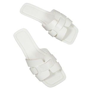 QF1 Pantoufles plates de couleur unie pour femmes, à bout carré, respirantes, pour la maison Women231 - Product Image 5