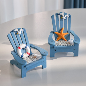 Mini chaise de plage de style méditerranéen, ornement de bureau en bois bleu, décoration marine - Product Image 3