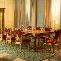 Juego de Mesa y Sillas de Comedor de Lujo Italiano para 8 Personas, Mesa Rectangular de Madera Estilo Francés para Comidas Elegantes