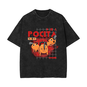 Camiseta Personalizada Negra de 280 Gramos, 100% Algodón, Lavado Ácido, Diseño Vintage de <span class=keywords><strong>Chainsaw</strong></span> <span class=keywords><strong>Man</strong></span>, Denji, <span class=keywords><strong>Makima</strong></span>, Aki Hayakawa, Bomb Anime, para Hombre - Product Image 1