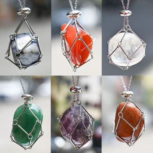 Hete Nieuwe Aankomst 18K Goud Zilver Healing Energie Crystal Hanger Amethist Pocket Tuimelt Steen Rvs Net Geweven Ketting - Product Image 4