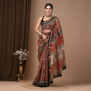 Sari en soie Maheshwari de qualité supérieure de Jaipur, imprimé à la main, vêtements ethniques indiens, fabricant et exportateur de saris - Product Image 1