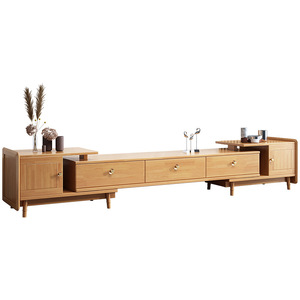 Ensemble salon moderne minimaliste extensible en bois massif nordique, comprenant un meuble TV et une table basse - Product Image 4