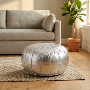 Housse de coussin en cuir brodé argenté faite à la main, motif géométrique, avec cordon de serrage, style bohème, décoration d'intérieur - Product Image 2