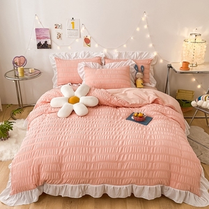 ชุดเครื่องนอนสี่ชิ้นผ้าโปร่งฟองแต่งระบายมีซิปผ้าทอในบ้านซักได้ - Product Image 1