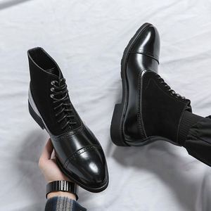 Bottes mi-mollet en PU pour homme, style cowboy, à lacets, effet vieilli, grandes tailles, tendance, collection automne-hiver, pour le commerce transfrontalier - Product Image 2