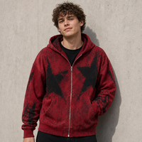 Sweat-shirt à capuche zippé pour homme, rouge délavé, avec logo personnalisé, style vintage grunge usé, fabricant OEM, vente en gros