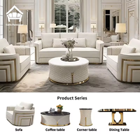 Ensemble de canapés modulaires en cuir bouclé courbé de luxe moderne avec structure en acier inoxydable doré pour salon de villa ou de grande maison