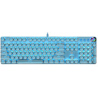 Cute Pink Steampunk Mechanical Keyboard Set, Blue & White Colorway, Heat Sublimation Keycaps, Wired with Knob Control for PC