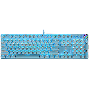 Lindo Set de Teclado Mecánico Steampunk Rosa, Diseño en Azul y Blanco, Teclas con Sublimación Térmica, Cableado con Control de Perilla para PC - Product Image 2