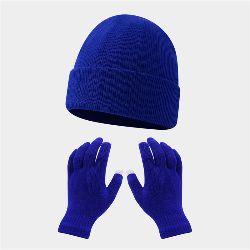 Autumn and winter warm gloves hat suit-[sapphire blue]]
