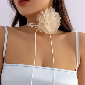 Exaggerated Elegant Big Rose Flower Clavicle Chain Necklace For Women Kpop Sexy Romantic Adjustable Rope Choker Y2K Accessories