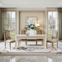 Ensemble de table à manger longue de luxe classique en or blanc peinte à la main en France, de haute qualité et exquise, pour salon de villa