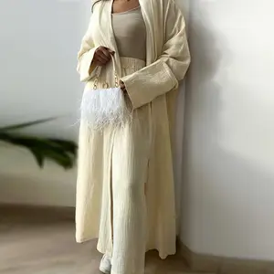 2024ファッション通気性コットン生地レディースドレスイスラム服控えめなアバヤカーディガンアバヤ女性イスラム教徒のドレス
