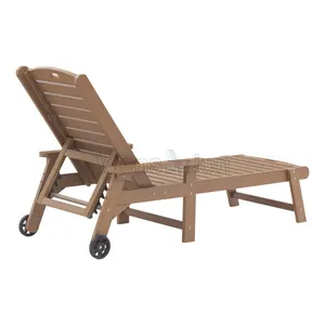 Tumbona de plástico de madera para exteriores, sillas de salón de playa con ajuste de respaldo de 4 niveles, para Patio, piscina, diván