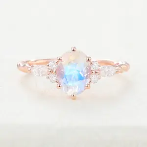 Wholesale 925 Sterling silver moonsone oval cut wedding rings couple set engagement gemstone Rings Rose Gold