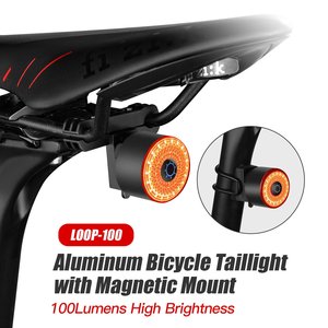 Feu arrière de vélo intelligent en alliage d'aluminium LOOP-100, 100 lumens, fixation magnétique sur selle, lumière d'avertissement de sécurité - Product Image 2