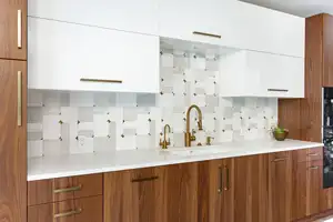 Armário de cozinha modular MDF para madeira e madeira, madeira de quartzo, madeira laminada, estilo moderno australiano