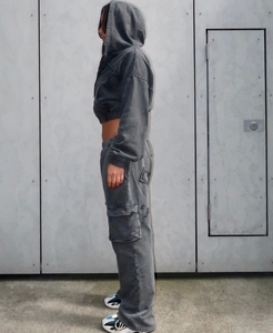 Biểu Tượng Tùy Chỉnh Sweatsuit Bộ <span class=keywords><strong>2025</strong></span> Phụ Nữ Quần Áo Tracksuit Thiết Lập 100% Cotton Axit Rửa Sweatpants Và Cắt Zip up Hoodie Bộ - Product Image 5