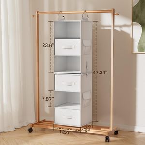 Hanging Closet Organizer <b>6</b>-Shelf With 3 <b>Drawers</b> And Side Pockets For Bedroom Clothing Storage - Product Image 2