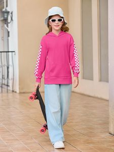 Sweatshirt à capuche manches longues à carreaux avec poche pour enfants 5-14 <span class=keywords><strong>ans</strong></span> - Product Image 3